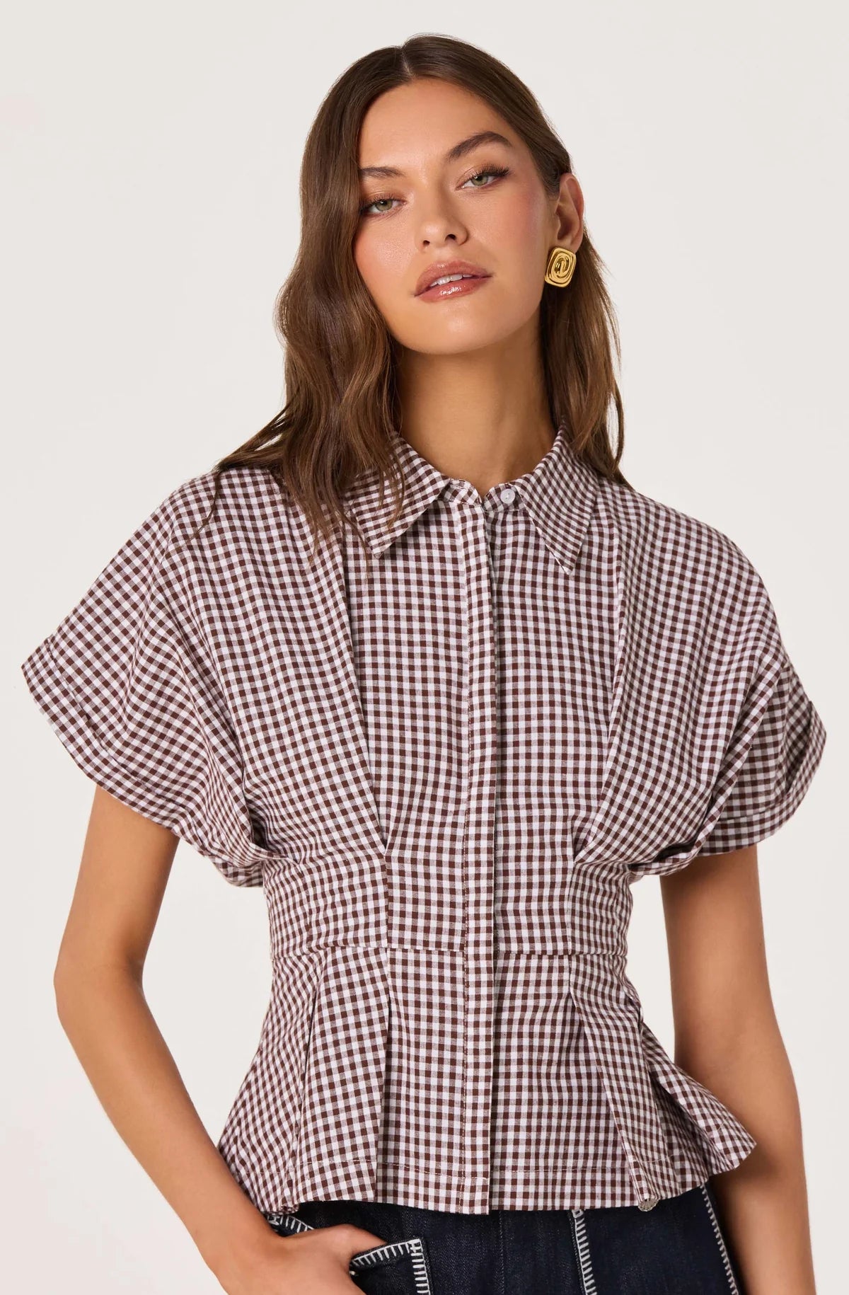 Astr Beck Pleated Button-Front Top