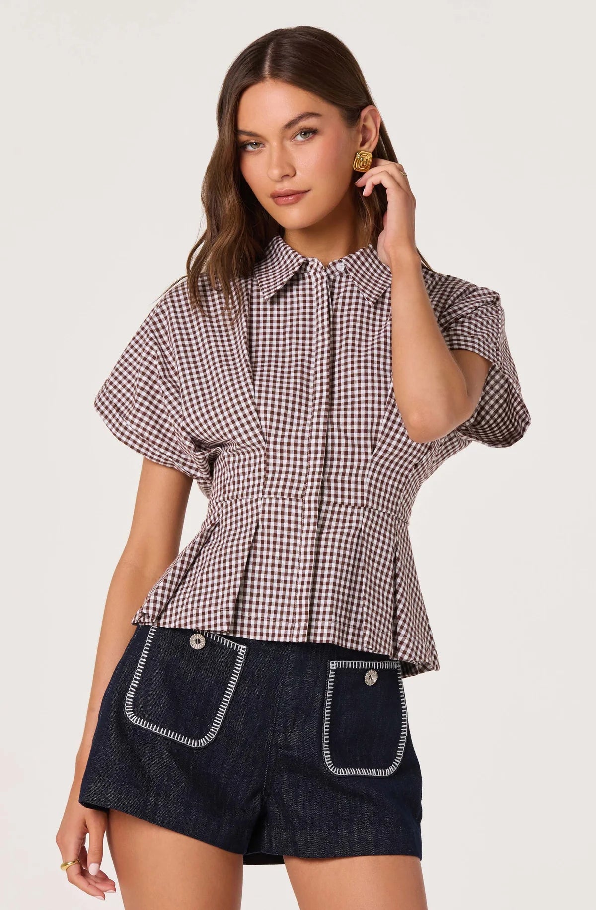 Astr Beck Pleated Button-Front Top