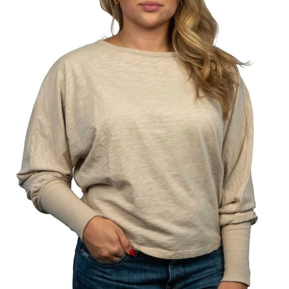 Dylan Dolman Slub L/S Tee -Beige