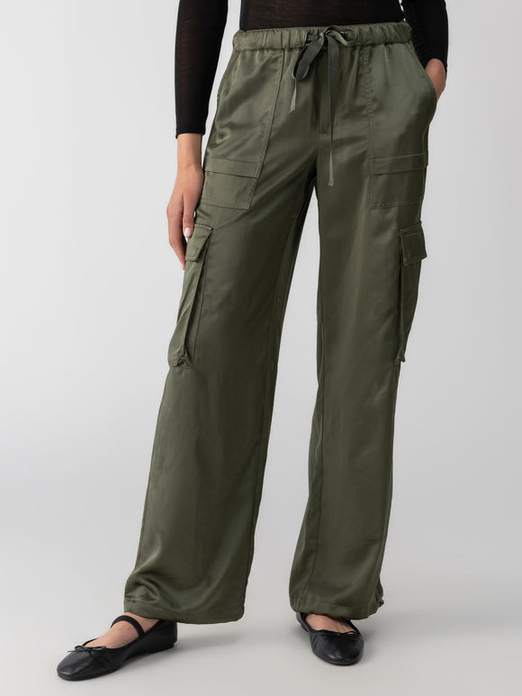 Sanctuary Satin Cargo Wide Leg Pant