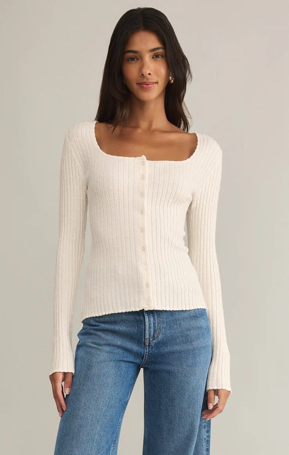 Z Supply Emilie Button Up Sweater White