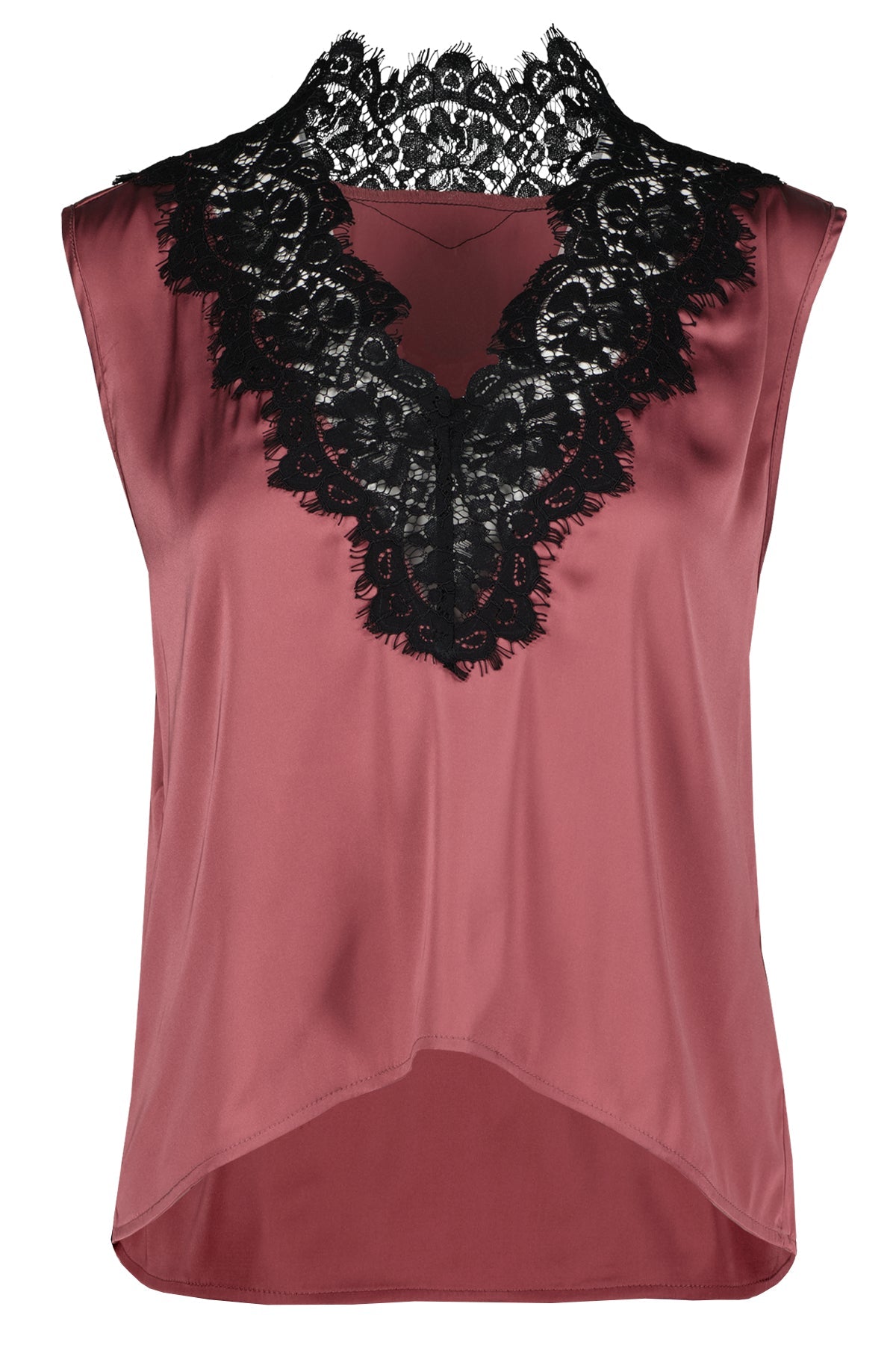 Bishop + Young Solene Lace Detail Satin Top - Dusty Red
