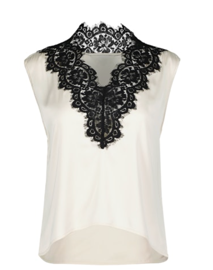 Bishop + Young Solene Lace Detail Satin Top - Ivory