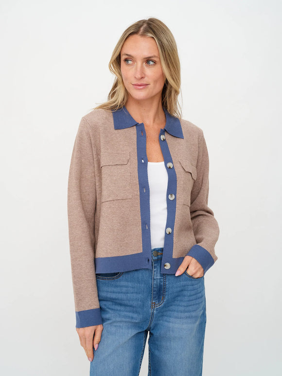 Six Fifty Two Tone Cardigan - Blue Tan