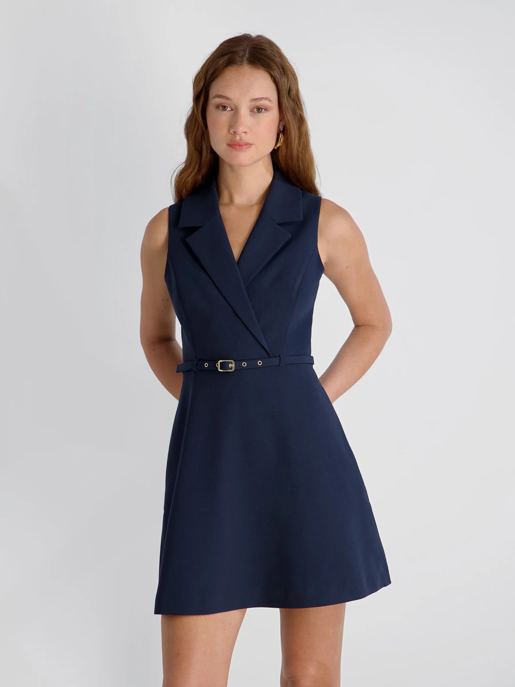 French Connection Azra Twill Belted Dress - Navy