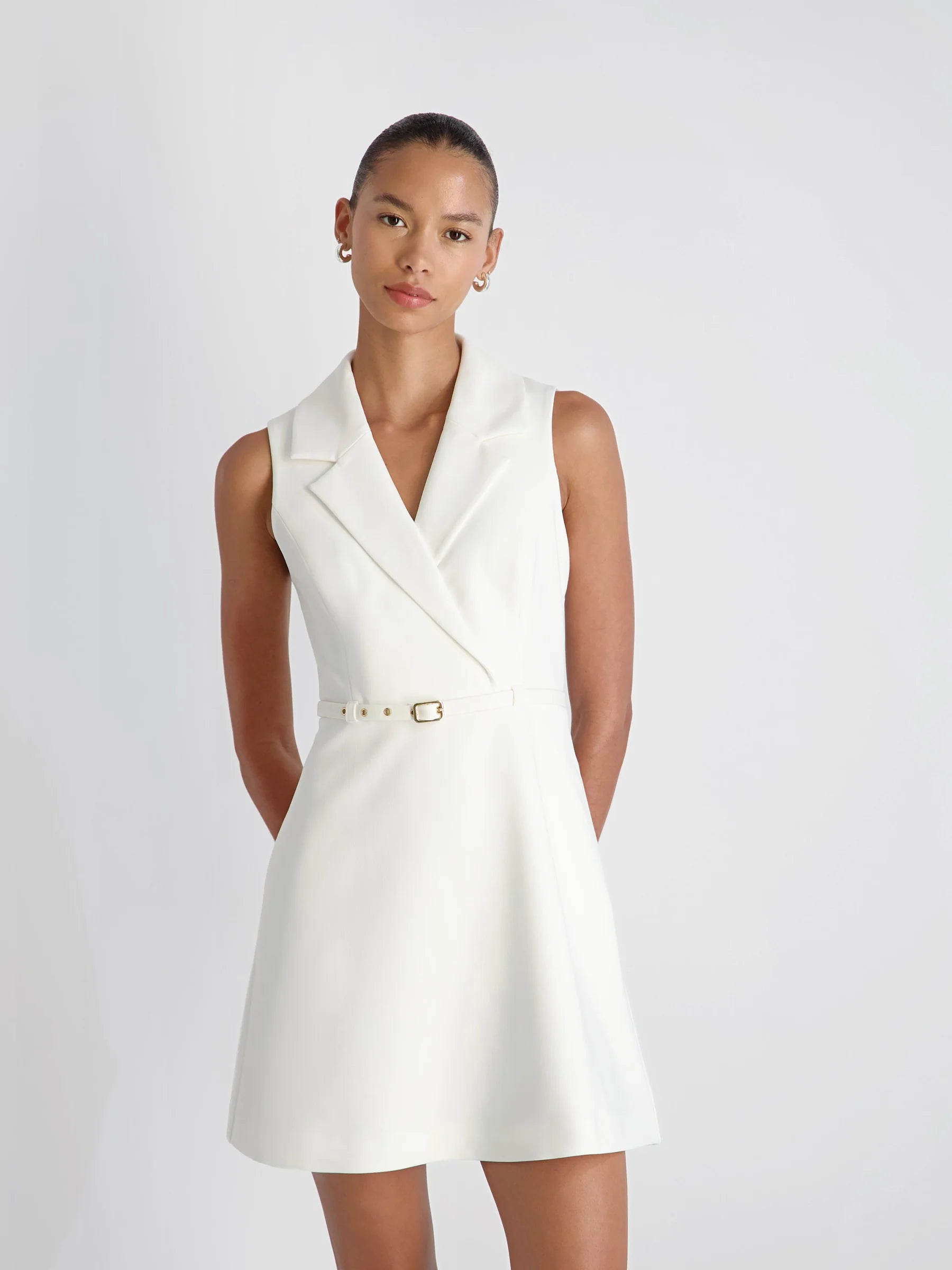 French Connection Azra Twill Belted Dress - White