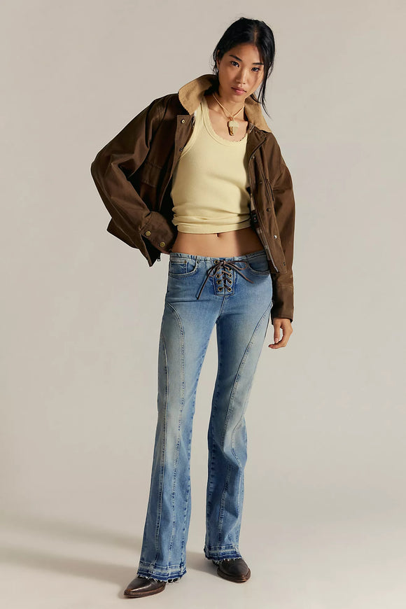 Free People Dust In Glory Lace Up Flare Jeans