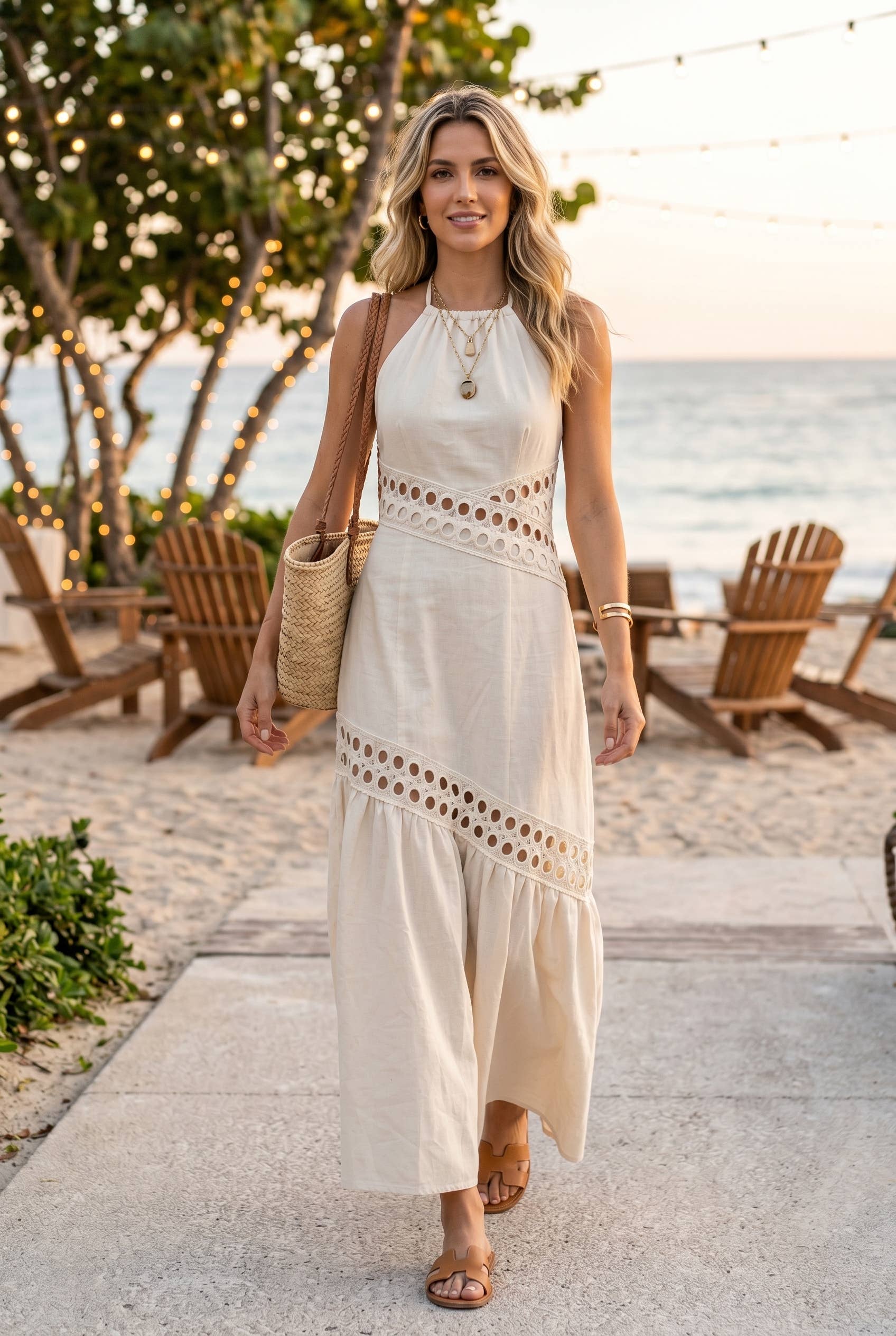 Baby Pink Cutout Halter Dress -Natural