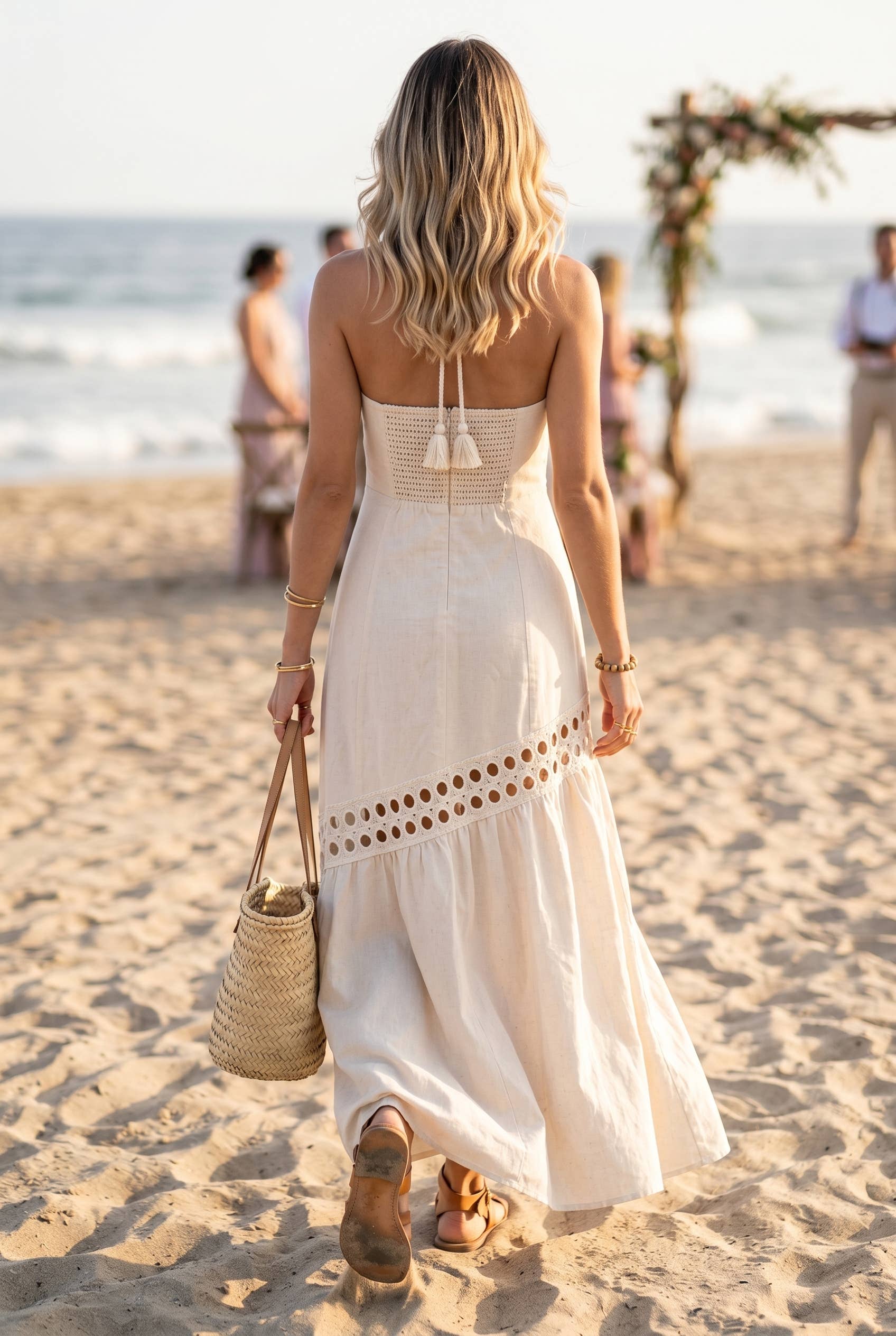Baby Pink Cutout Halter Dress -Natural