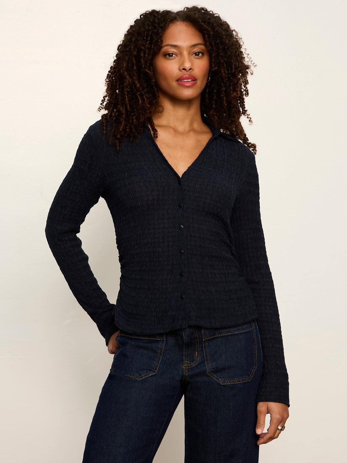 Sanctuary Juno Textured Button Front Top