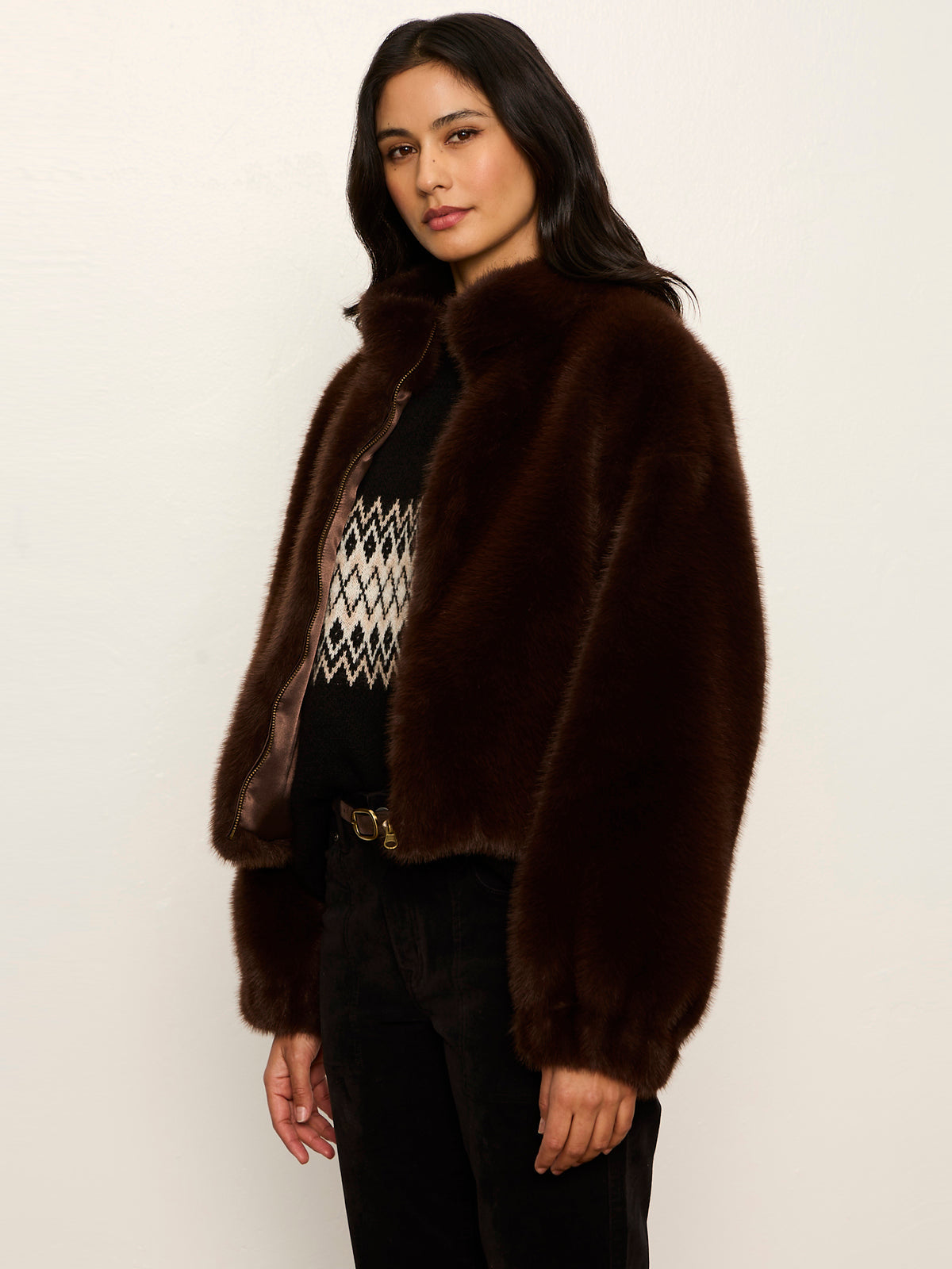Sanctuary Everest Bomber Fur Jacket - Espresso