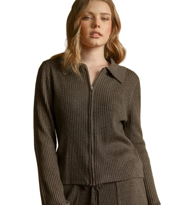 Miou Muse Zip Up Ribbed Long Sleeve Jacket