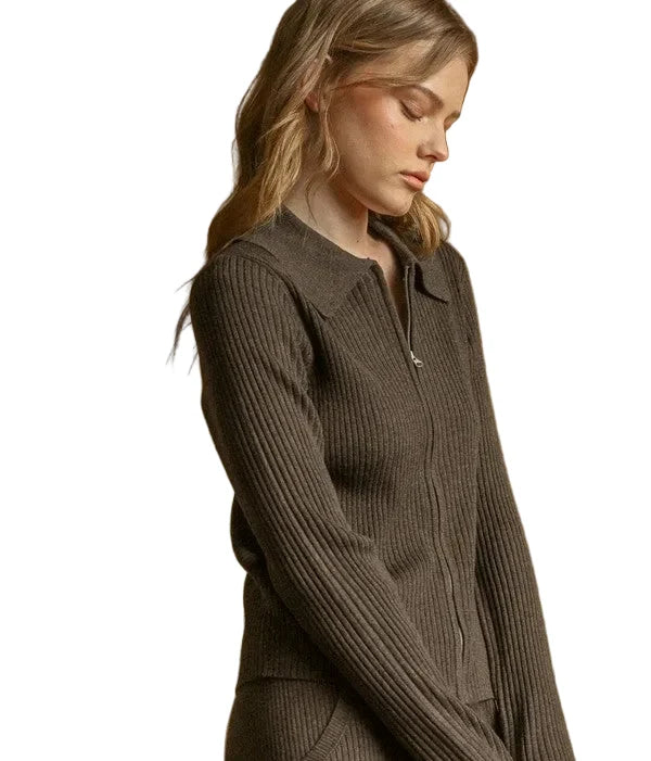 Miou Muse Zip Up Ribbed Long Sleeve Jacket