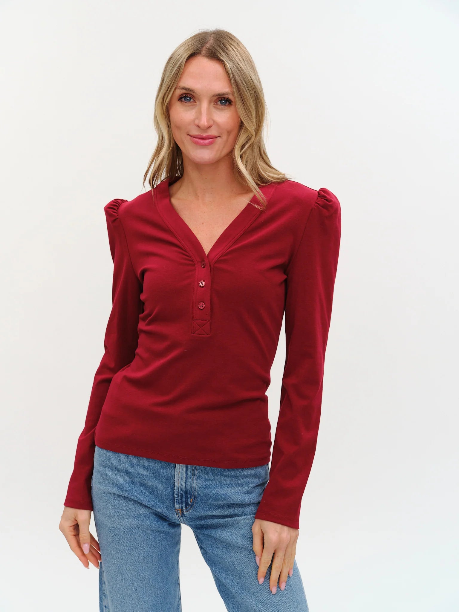 Six Fifty Emily L/S Puff Sleeve Top - Burgundy