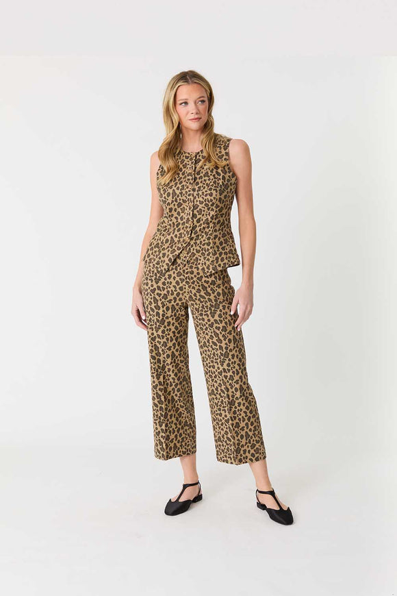 Level 99 Annabelle Wide Leg Pants - Sandstone Leopard