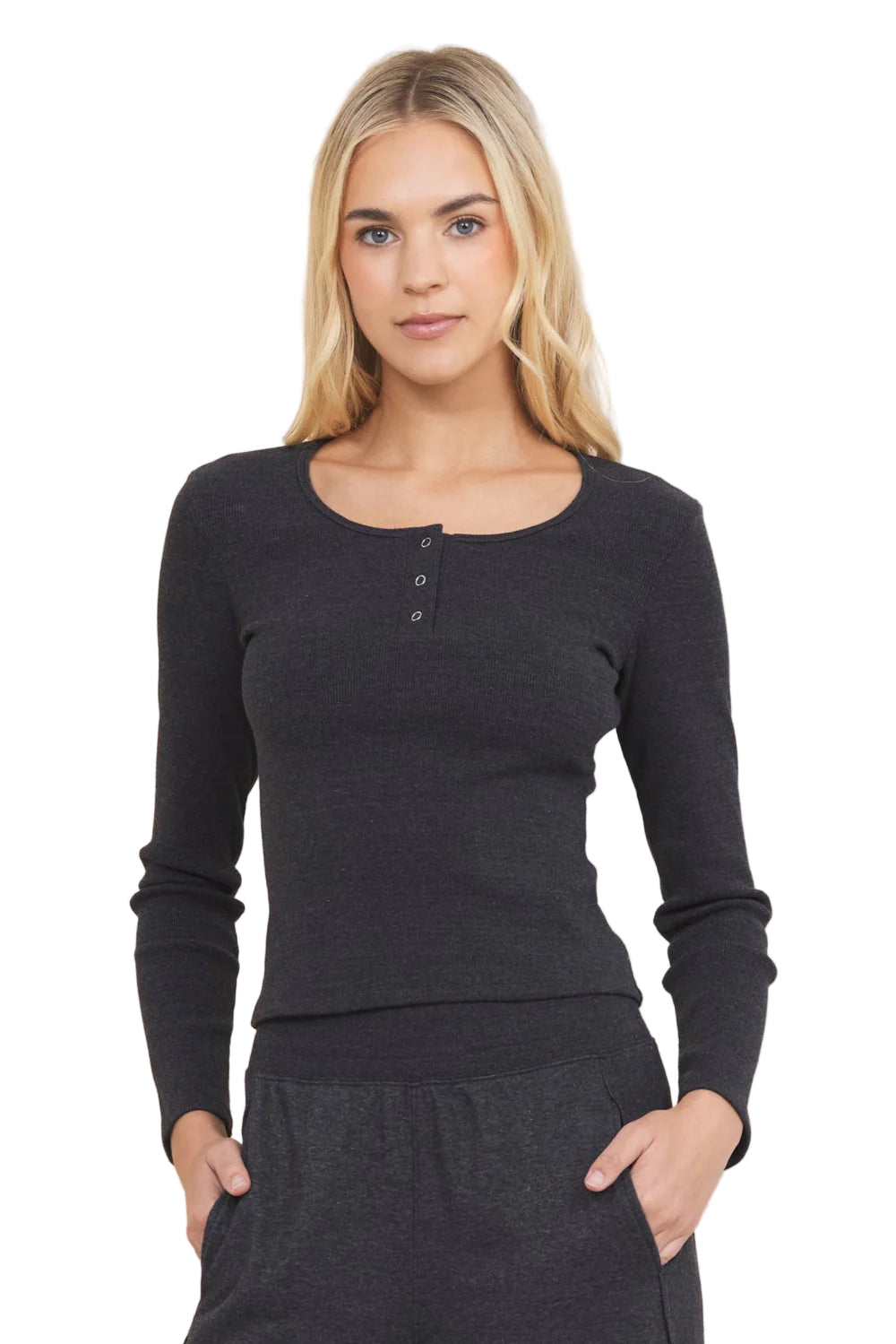 Vintage Havana Washed Black Ribbed Long Sleeve Henley