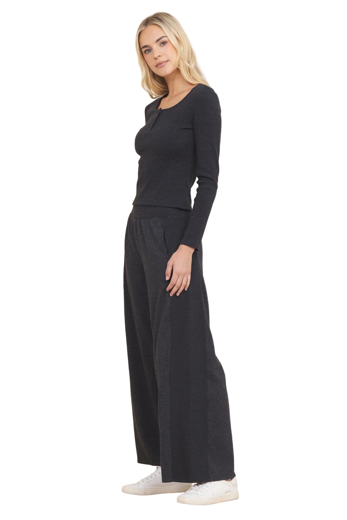 Vintage Havana Washed Black Ribbed Long Sleeve Henley