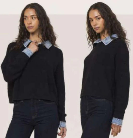 Vintage Havana Black w/ Denim Cropped Sweater