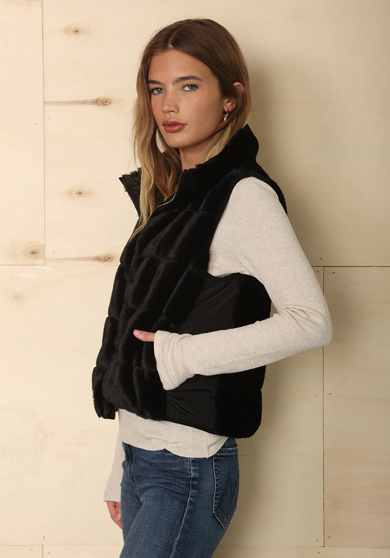 Dylan Classic Fur Reversible Vest - Black