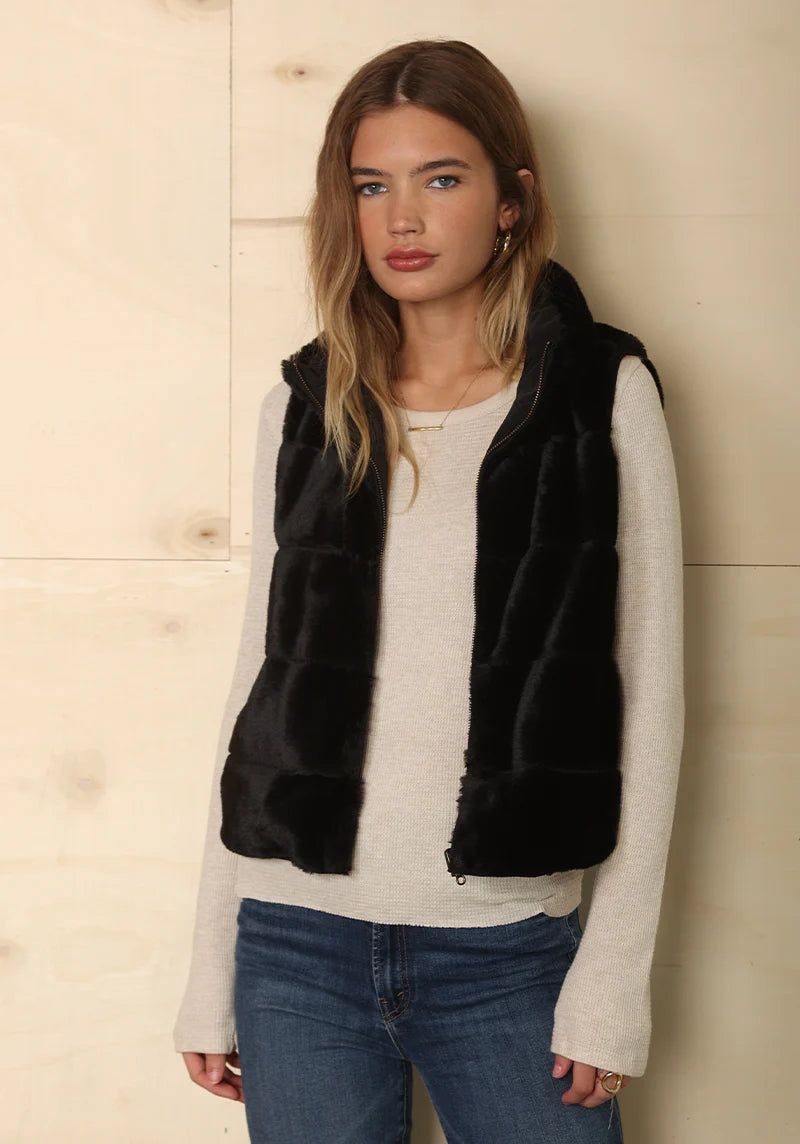 Dylan Classic Fur Reversible Vest - Black
