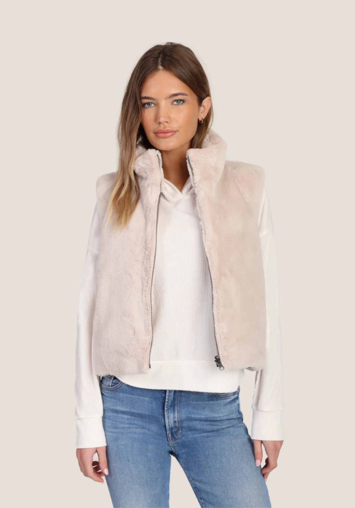 Dylan Classic Fur Reversible Vest - Ecru