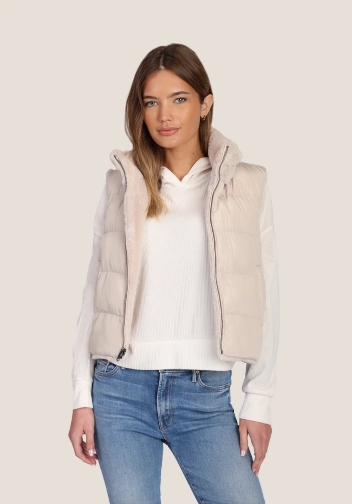 Dylan Classic Fur Reversible Vest - Ecru