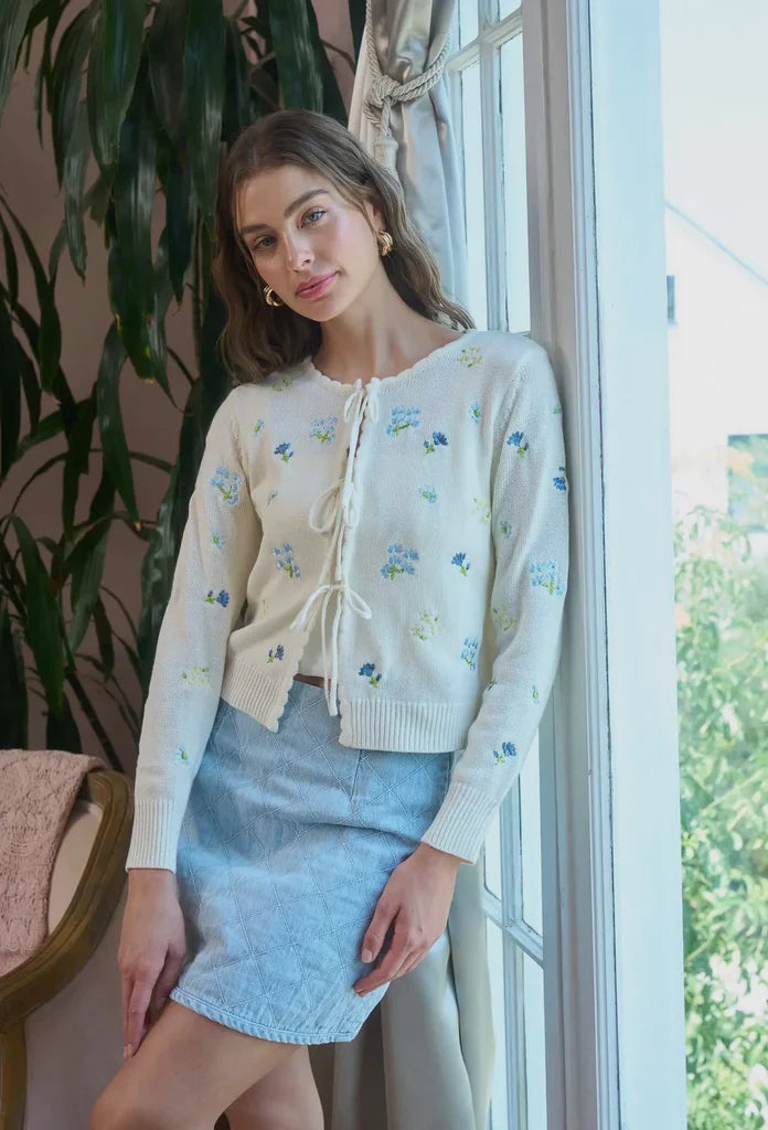 Moon River Flower Tie Cardigan