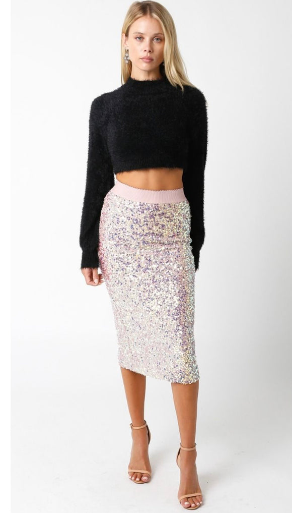 Olivaceous Sequin Midi Skirt