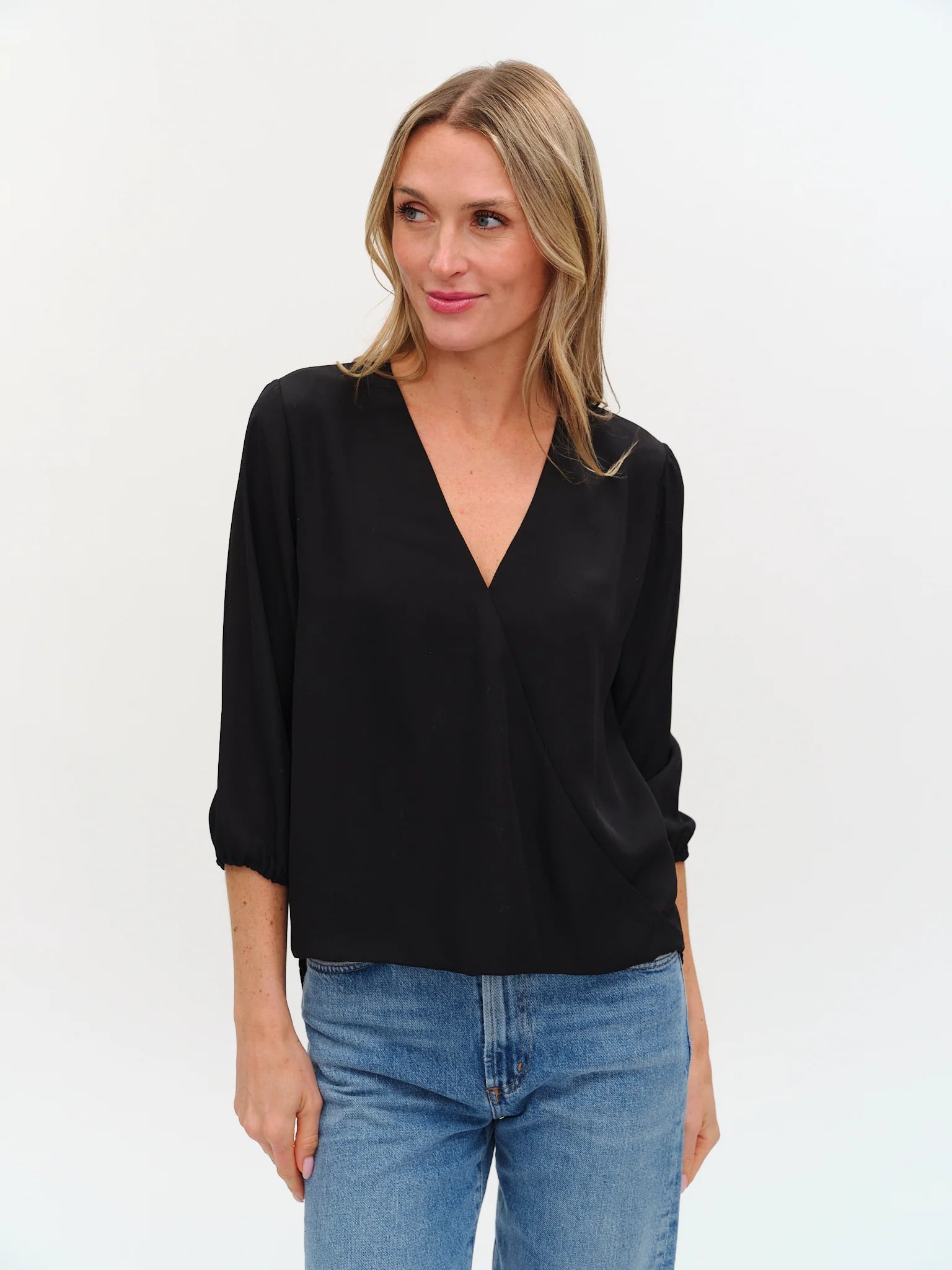 Six Fifty Vanessa 3/4 Sleeve Surplus Blouse - Black
