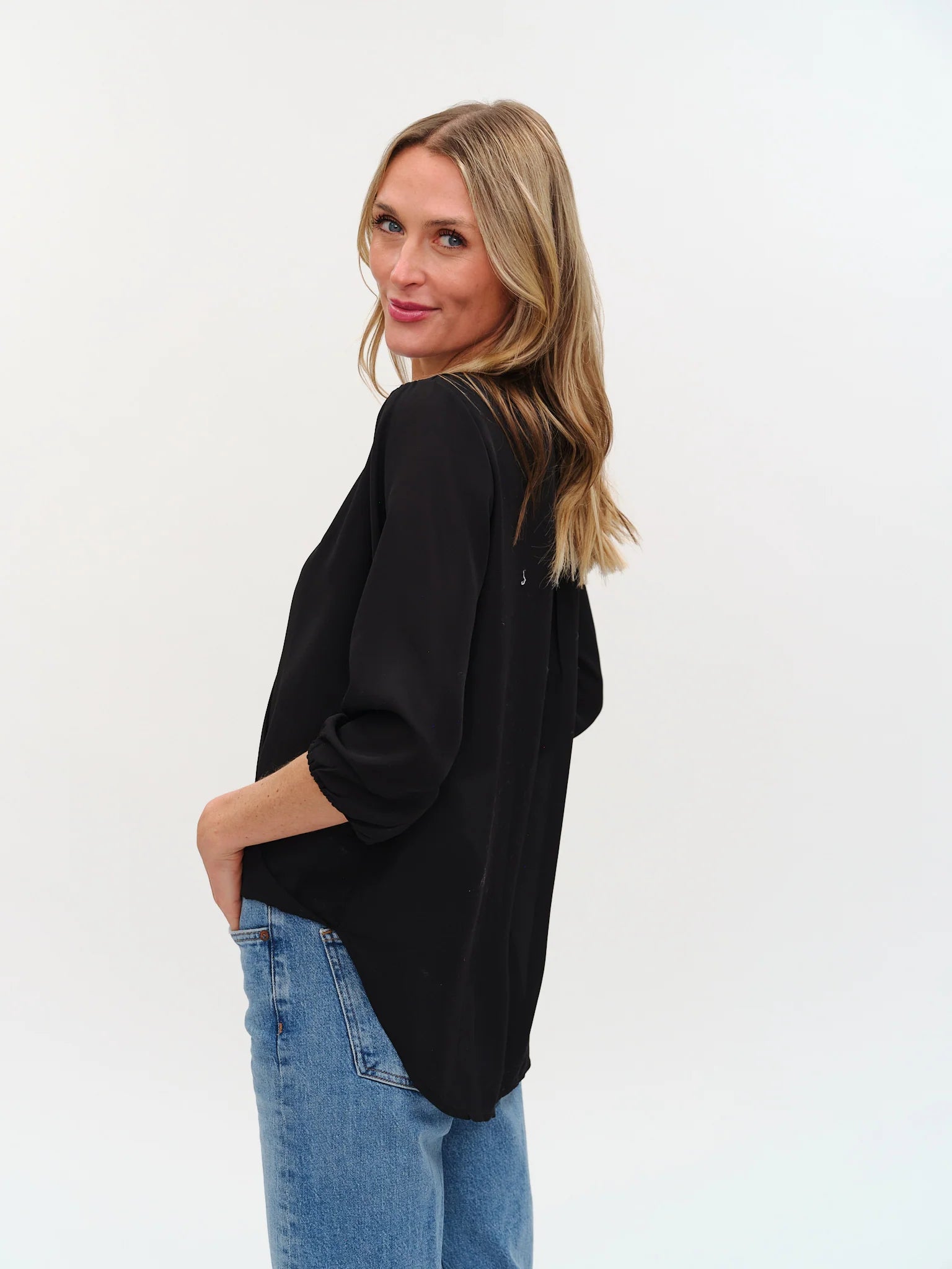 Six Fifty Vanessa 3/4 Sleeve Surplus Blouse - Black