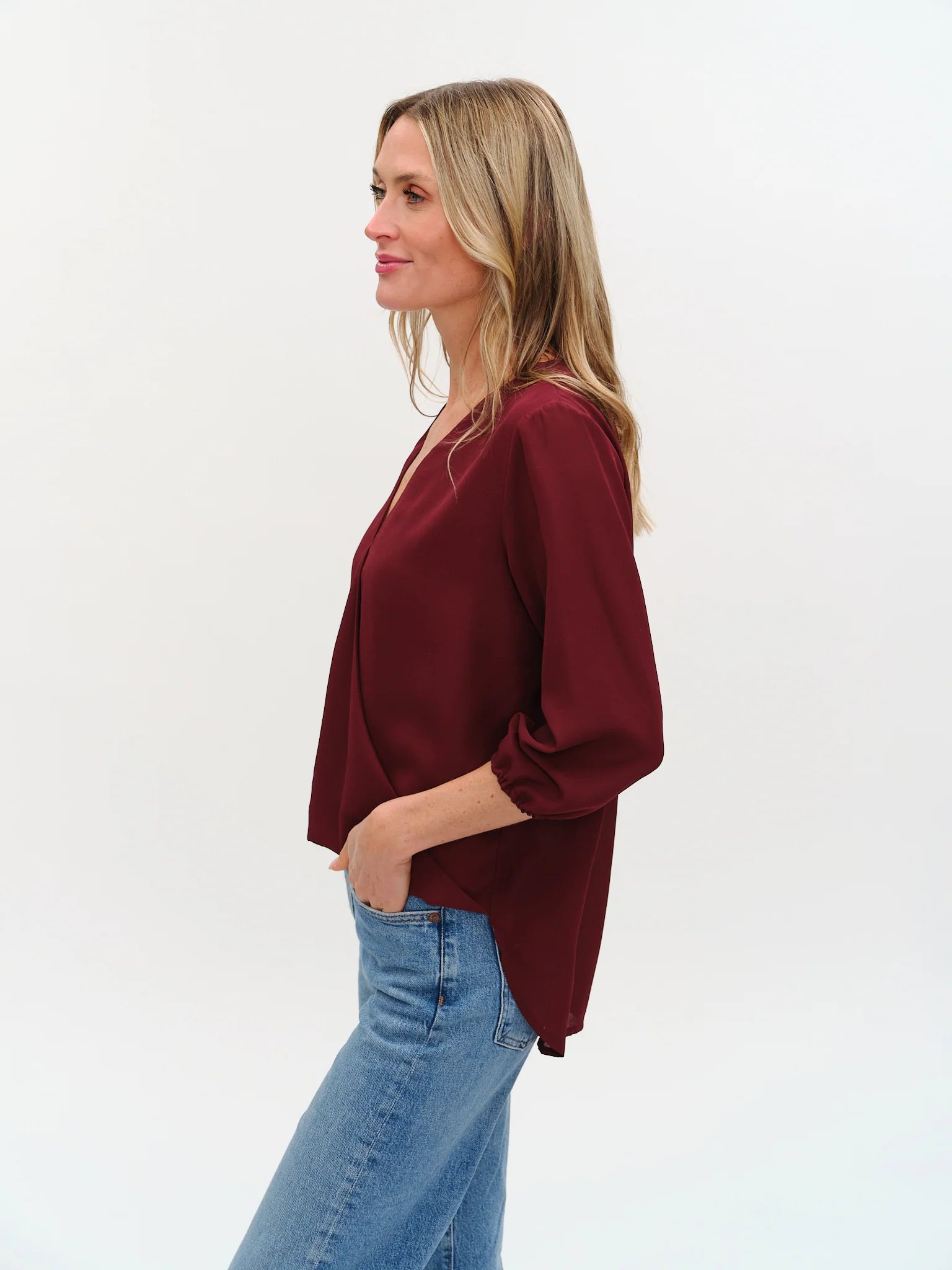 Six Fifty Vanessa 3/4 Sleeve Surplus Blouse - Burgundy