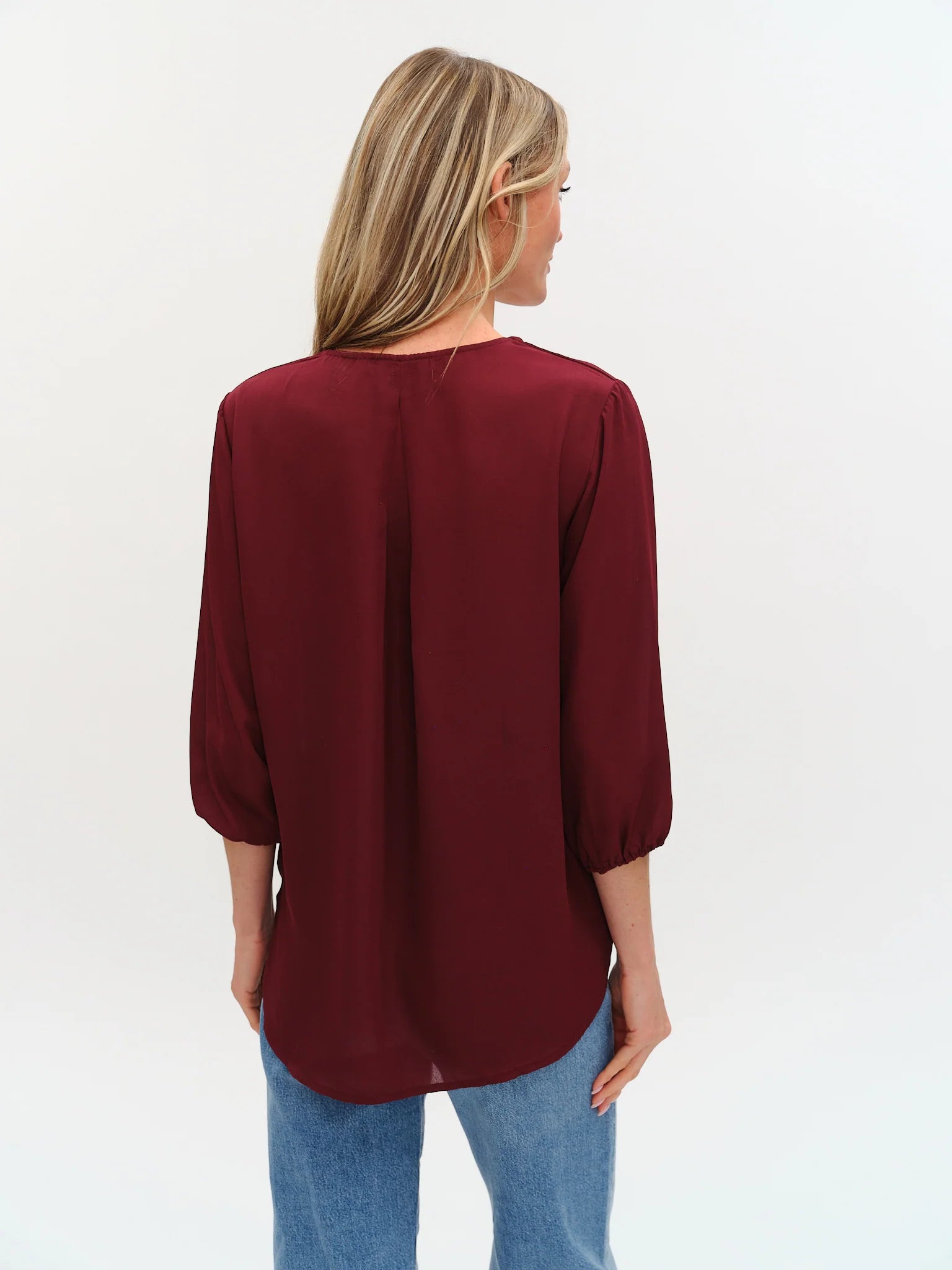 Six Fifty Vanessa 3/4 Sleeve Surplus Blouse - Burgundy