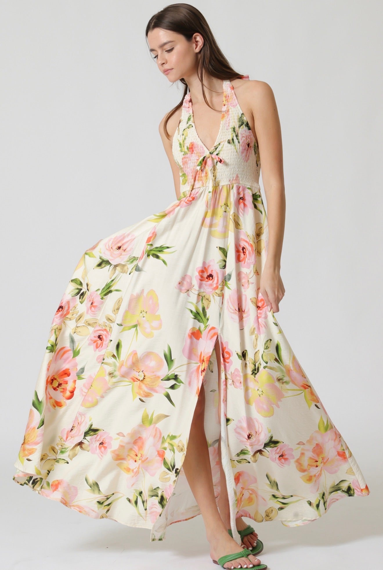 Aakaa Smocked Top Floral Maxi Dress