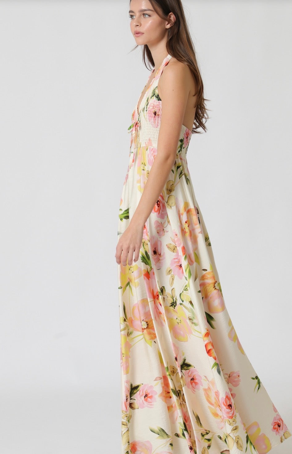 Aakaa Smocked Top Floral Maxi Dress