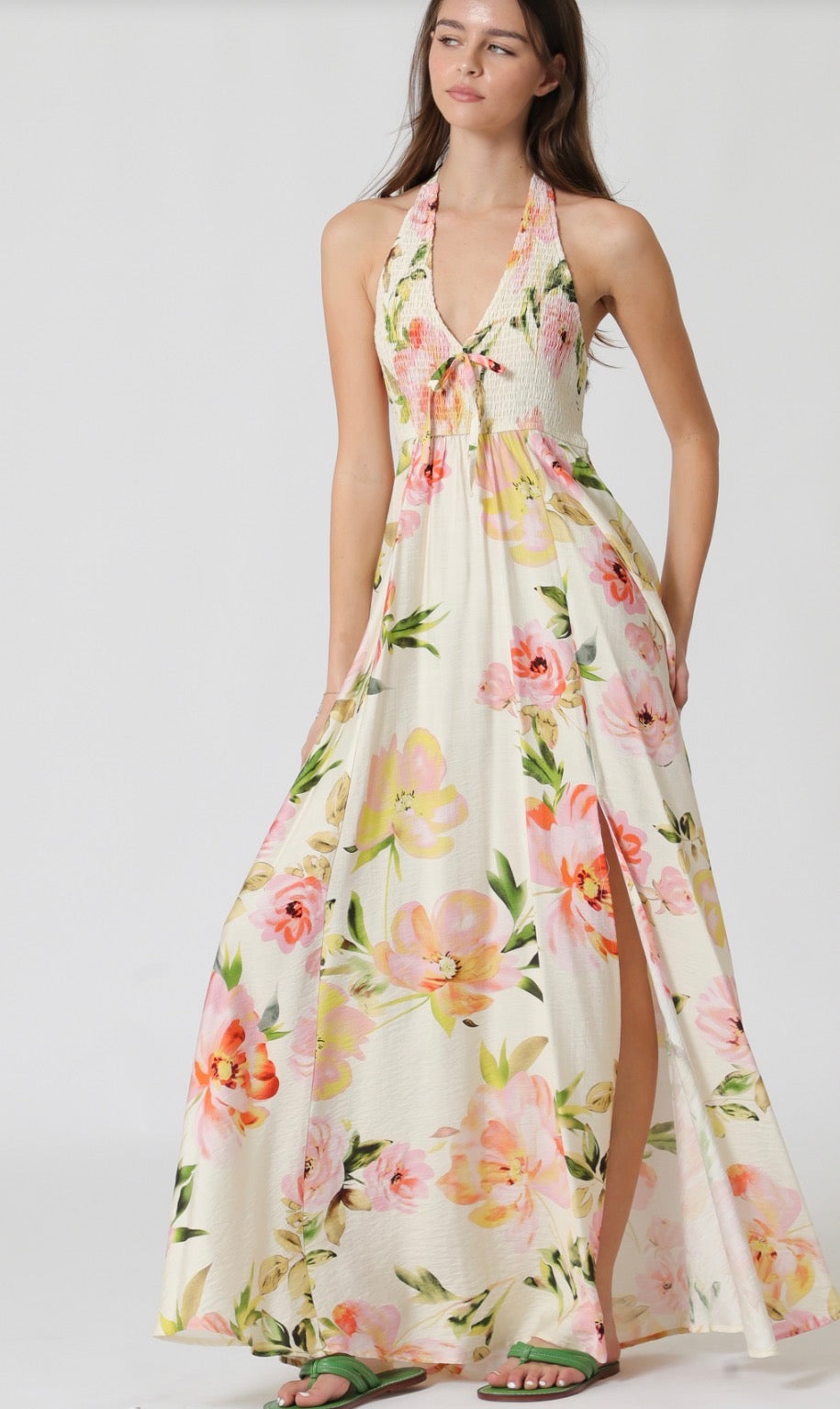 Aakaa Smocked Top Floral Maxi Dress