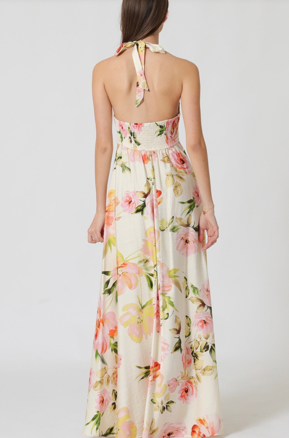 Aakaa Smocked Top Floral Maxi Dress