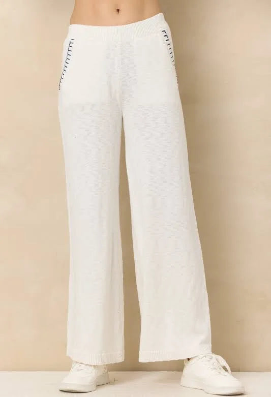 Vintage Havana Ivory Knit Pants w/ Navy Whipstitch