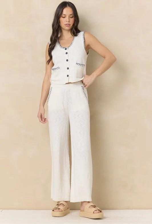 Vintage Havana Ivory Knit Pants w/ Navy Whipstitch