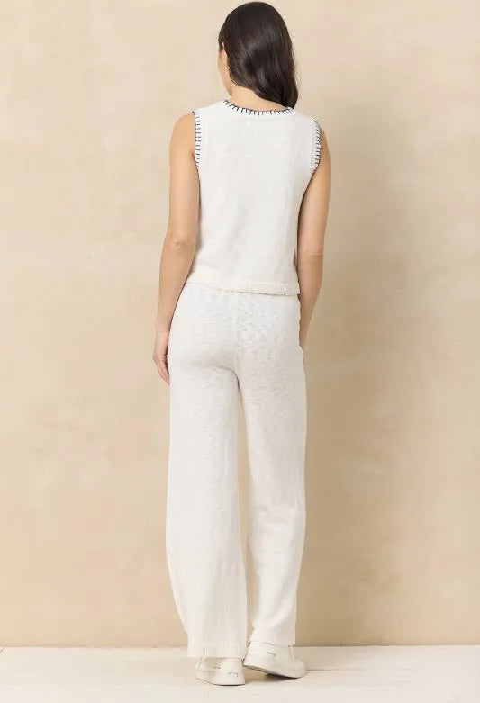 Vintage Havana Ivory Knit Pants w/ Navy Whipstitch