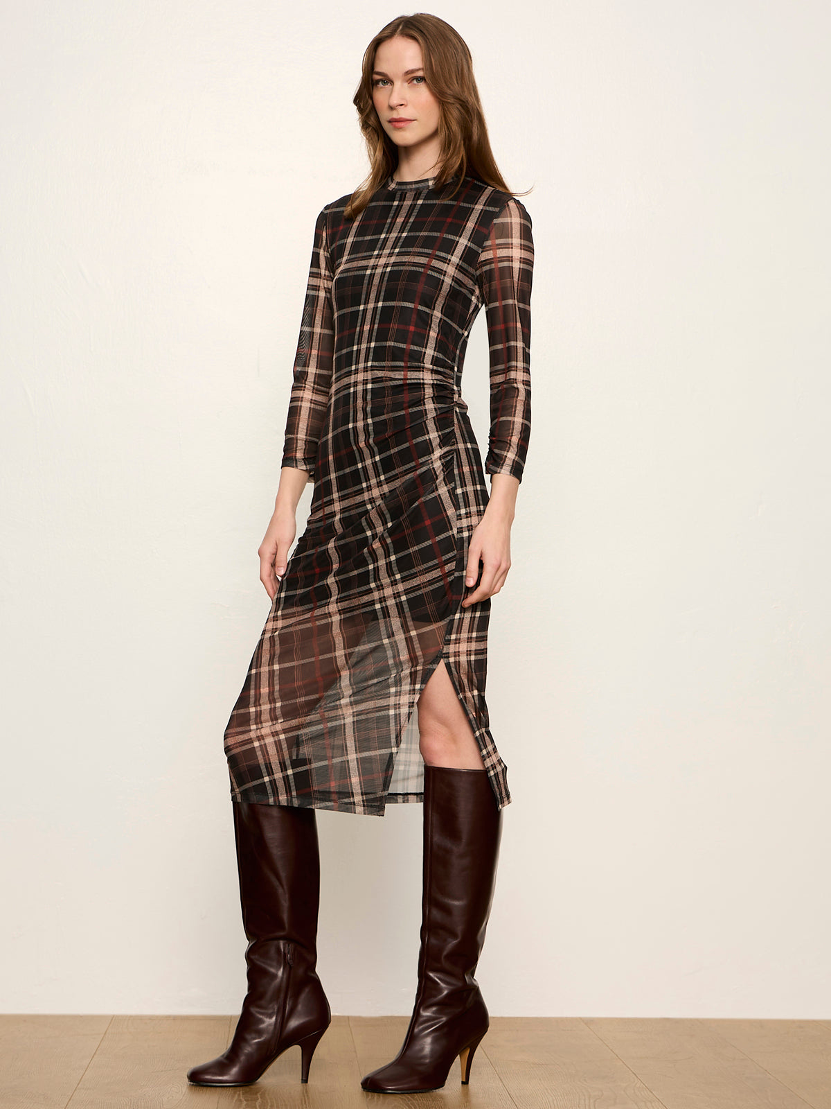 Sanctuary Easy Autumn Mesh Dress - Cinder Plaid