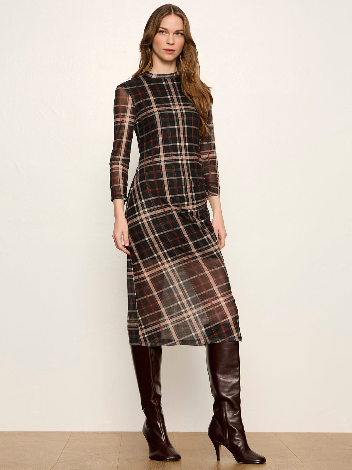 Sanctuary Easy Autumn Mesh Dress - Cinder Plaid
