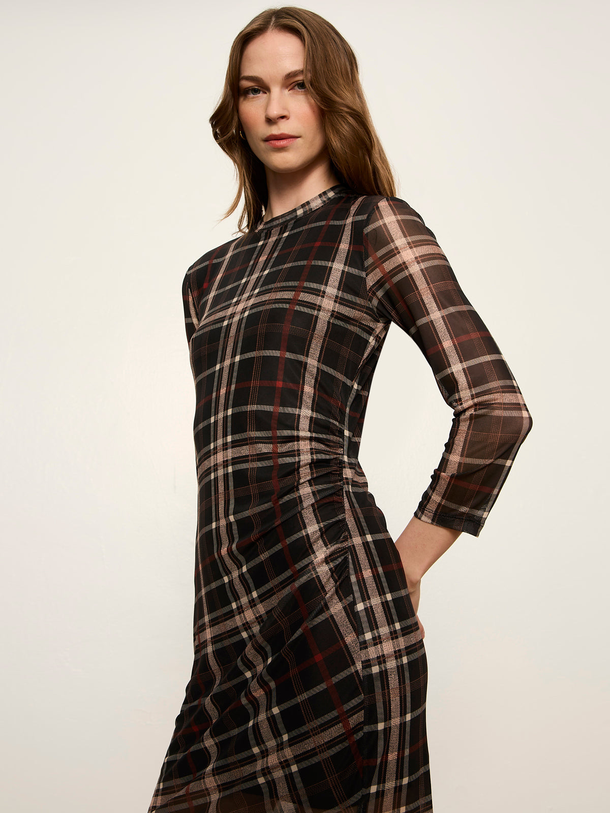 Sanctuary Easy Autumn Mesh Dress - Cinder Plaid