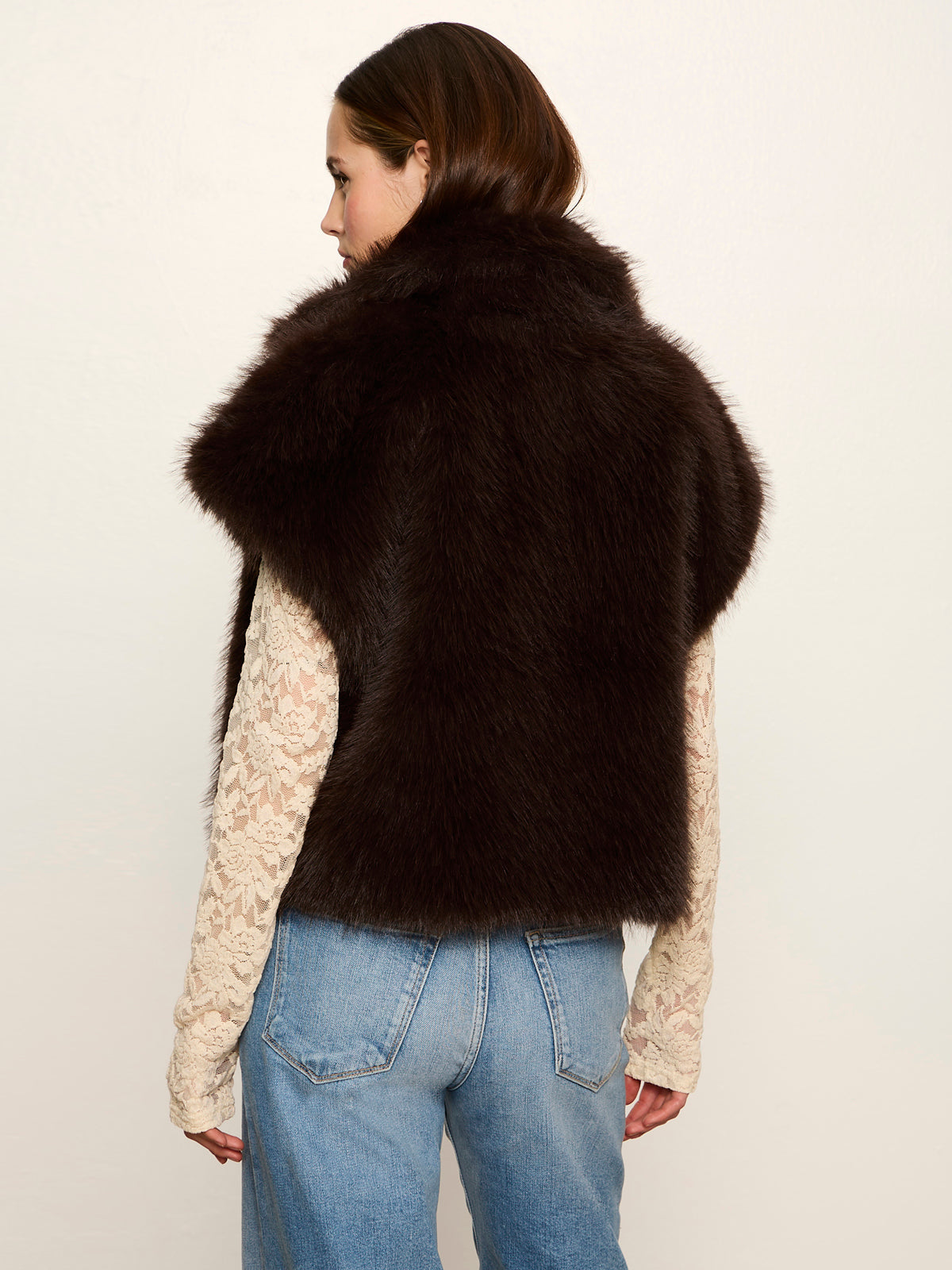 Sanctuary Silky Fur Vest - Espresso Martini