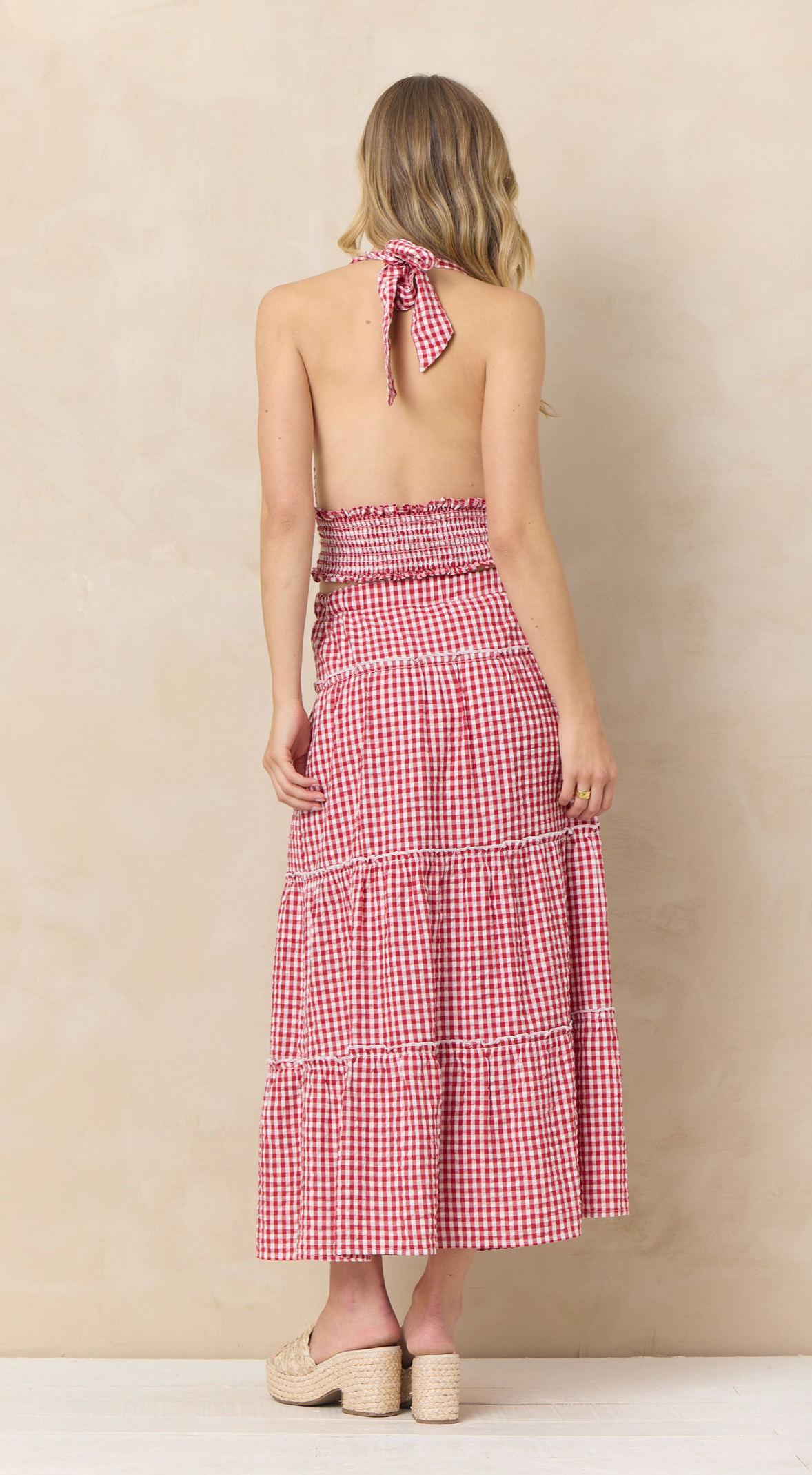 Vintage Havana Cherry Gingham Maxi Skirt