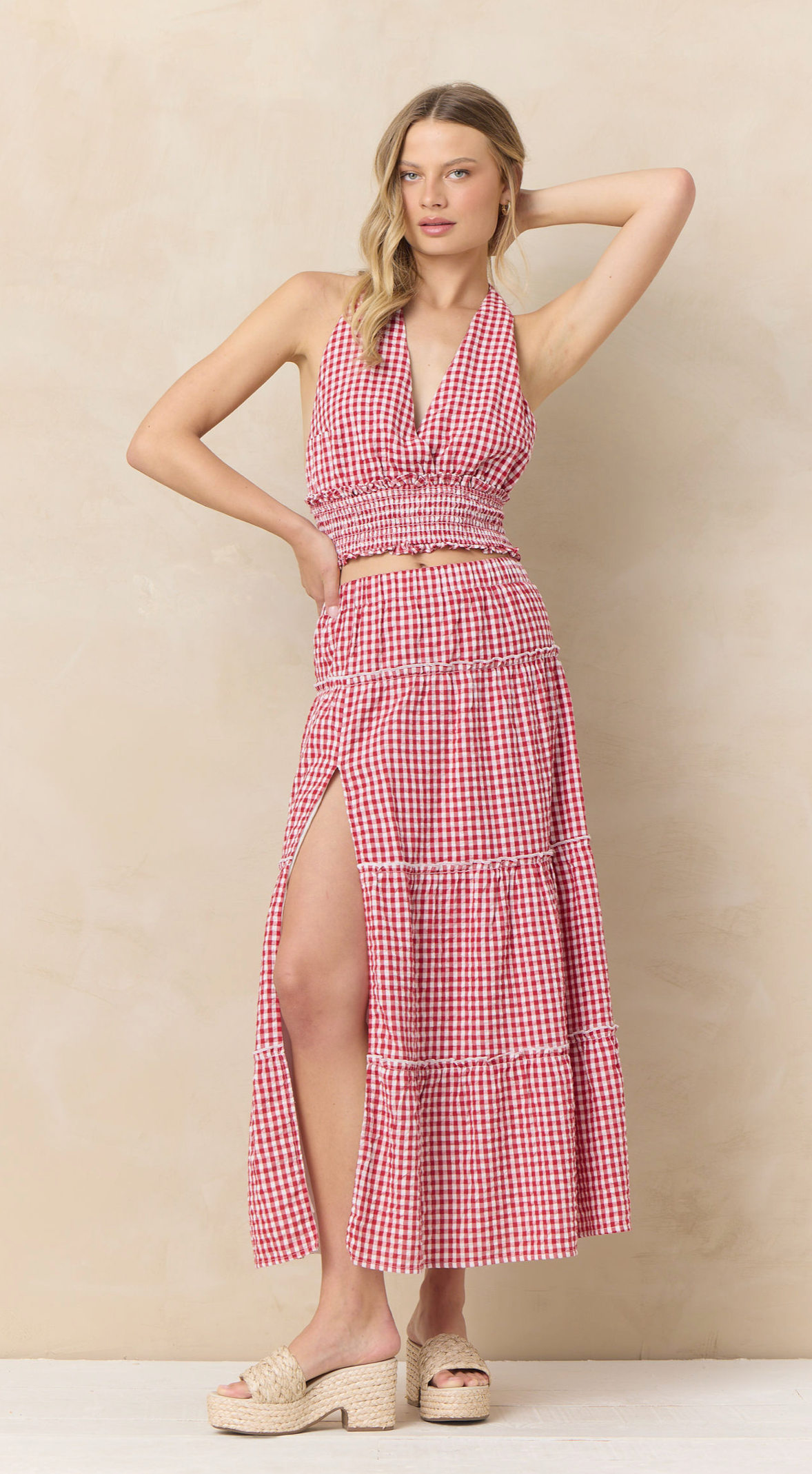 Vintage Havana Cherry Gingham Maxi Skirt
