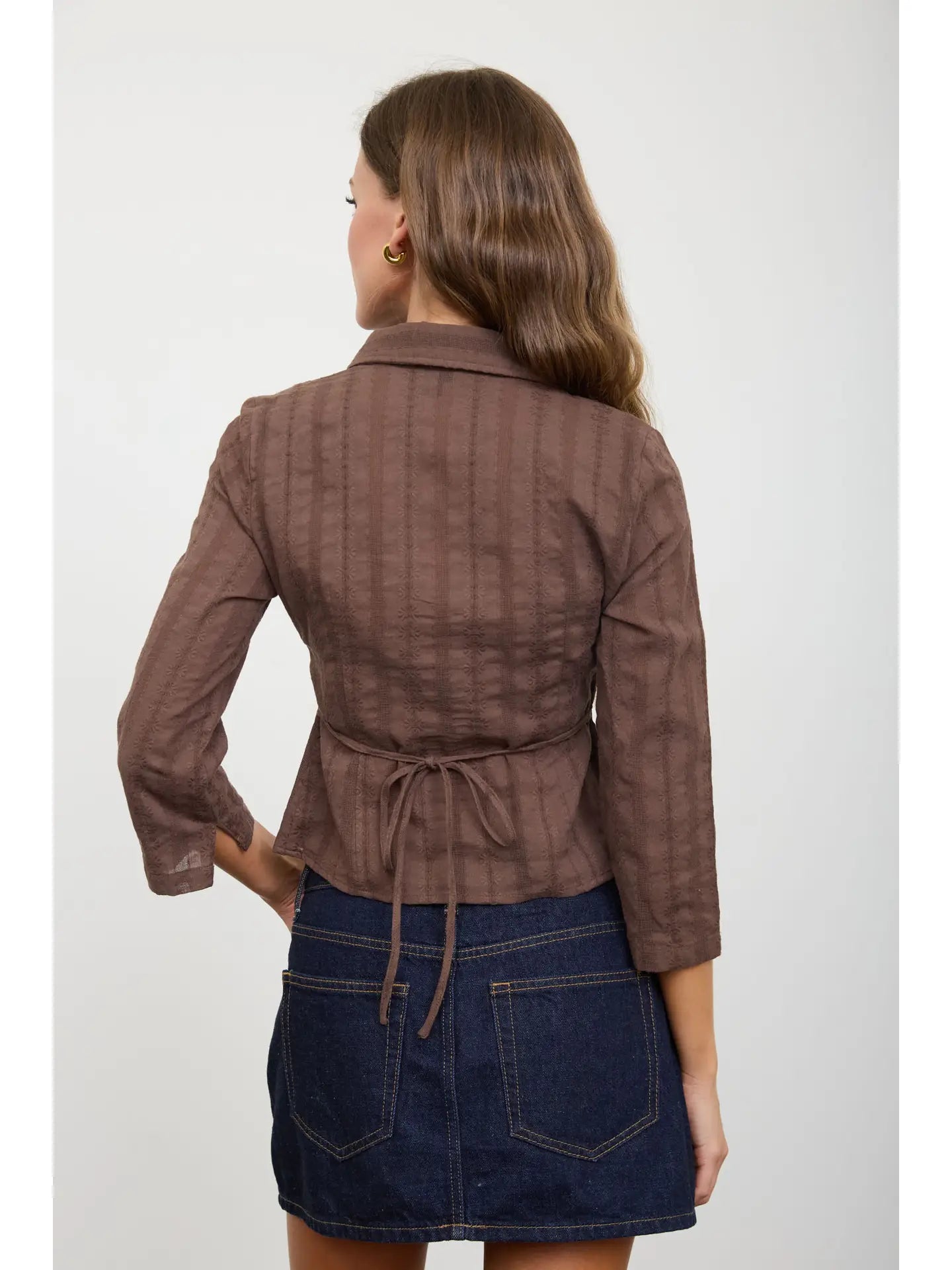 Blu Pepper Stripe Collared Long Sleeve Empire Waist Top