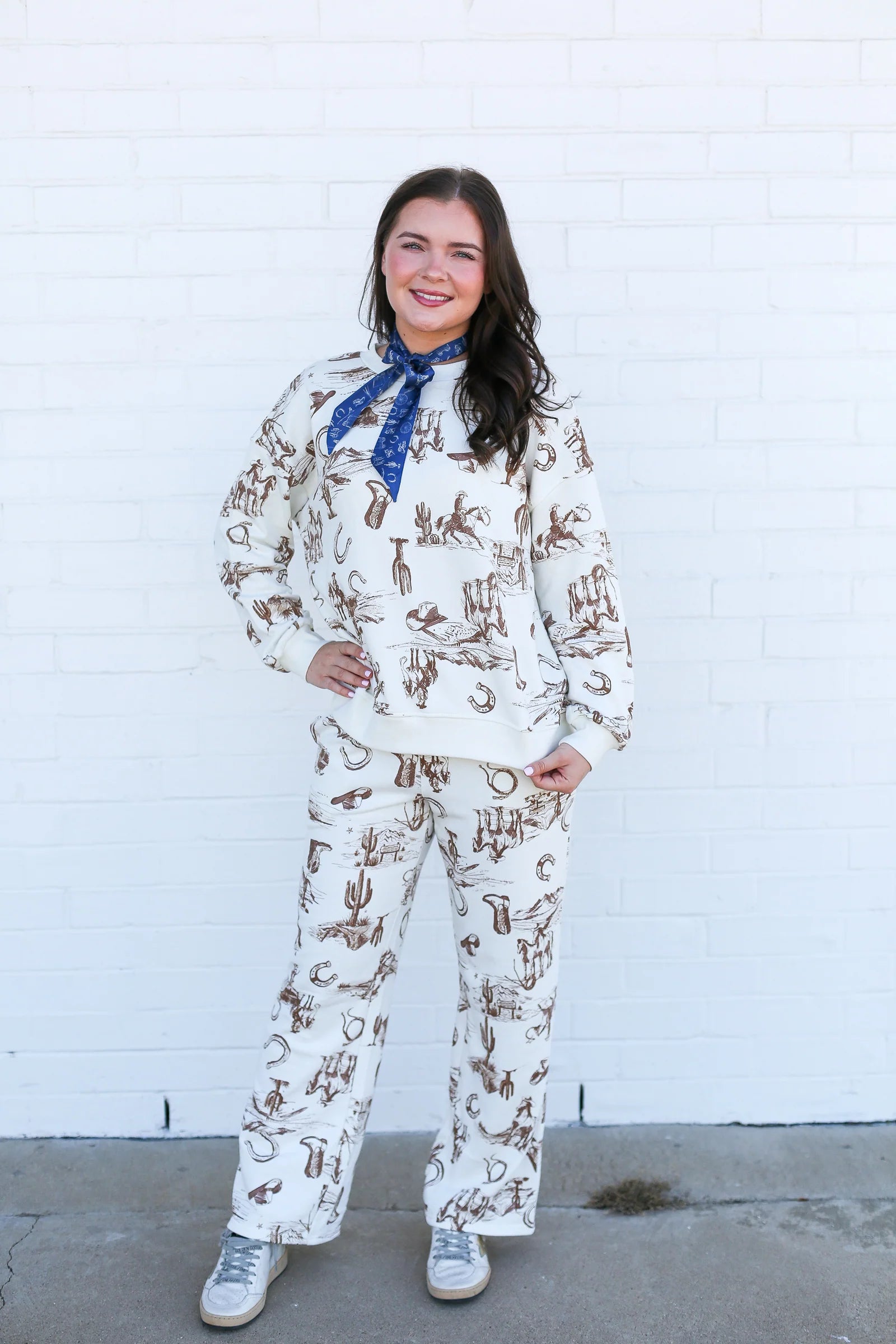 Blu Pepper Western Print Elastic Waist Joggers