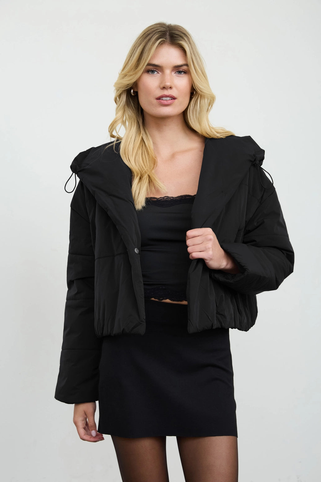 Blu Pepper Hooded Crop Puffer Jacket