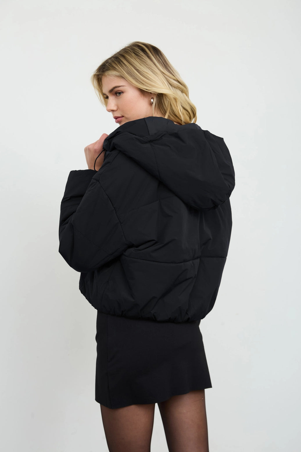 Blu Pepper Hooded Crop Puffer Jacket