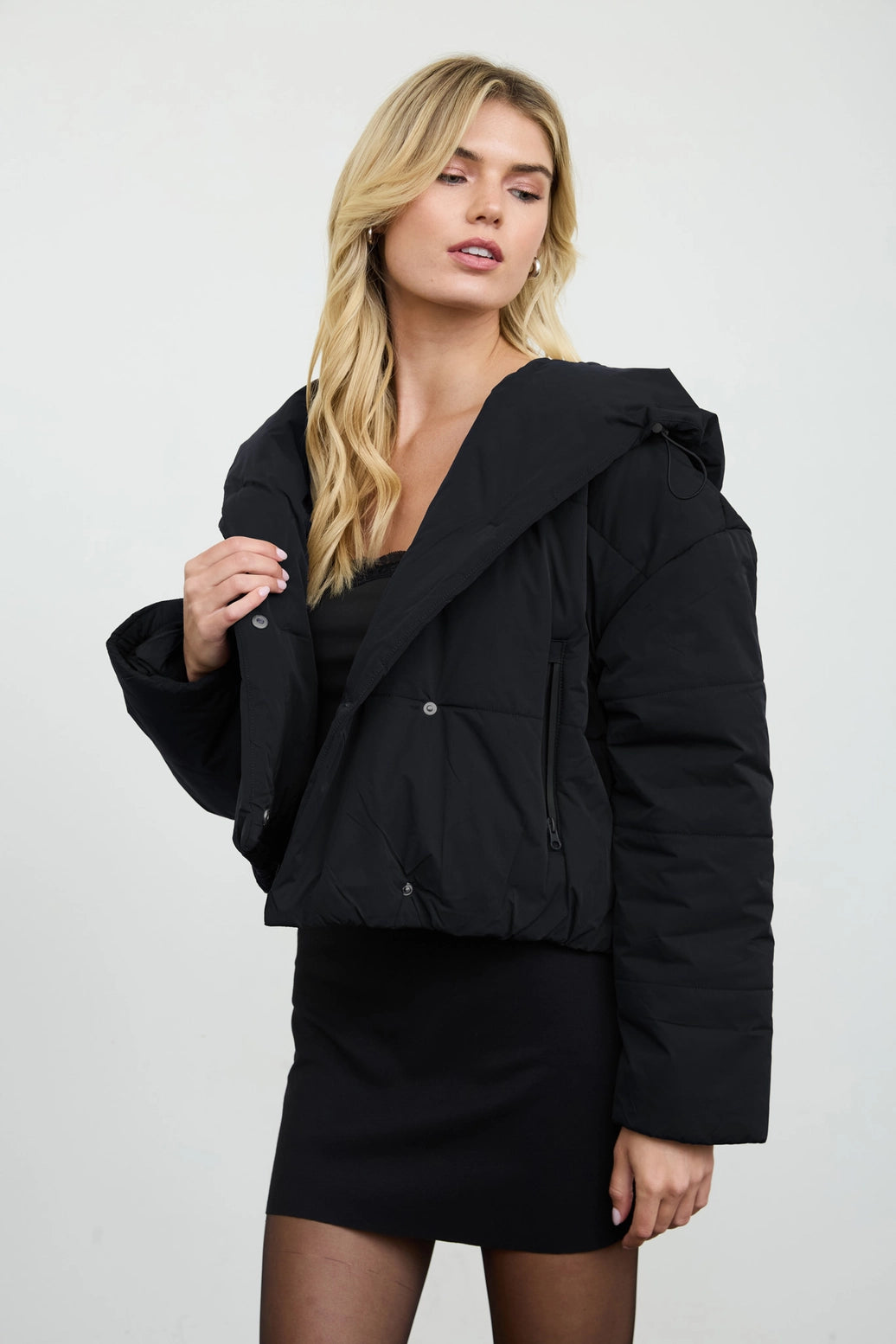 Blu Pepper Hooded Crop Puffer Jacket